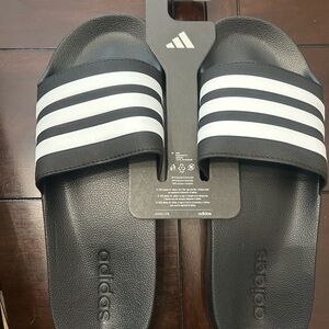 Adidas Adilette Shower Slides in Black and White